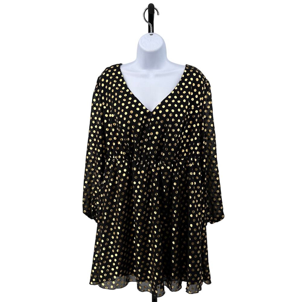 Liberty Love Short Dress Black w/Gold Dots WMNS 2XL Lined Pleated V-neck Mini